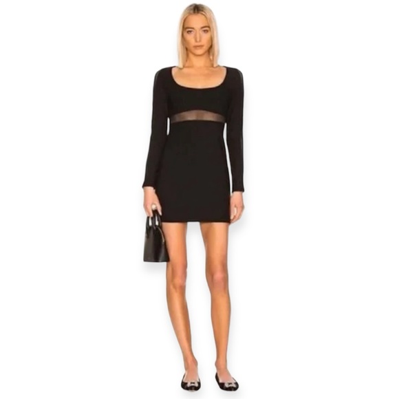 BCBGMAXAZRIA Black Long Sleeves Mesh At Waist Bodycon Mini Dress Size L - Picture 1 of 16